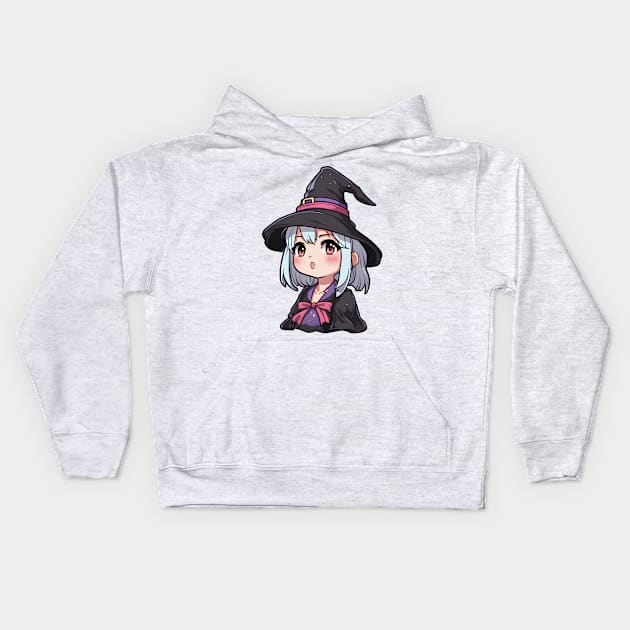 Anime girl witch halloween Kids Hoodie by InkPulse